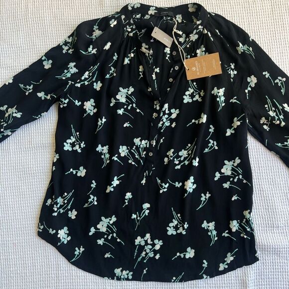 NWT J. Crew Black Floral Long-Sleeve Drapey Popover Women's Shirt Blouse size S - Picture 6 of 13